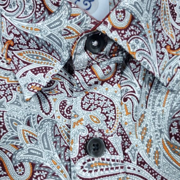 Kilburne & Finch Dress Shirt Mens Size XL White / Red Paisley Cotton Long Sleeve - Picture 3 of 14